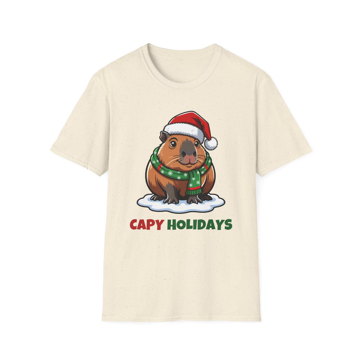 Capy Holidays Christmas t-shirt in Natural, front view