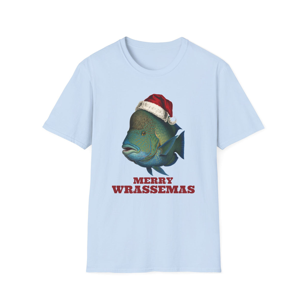 Merry Wrassemas t-shirt in Light Blue, front view