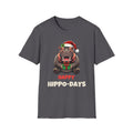 Happy Hippo-Days Christmas t-shirt in Charcoal, front view