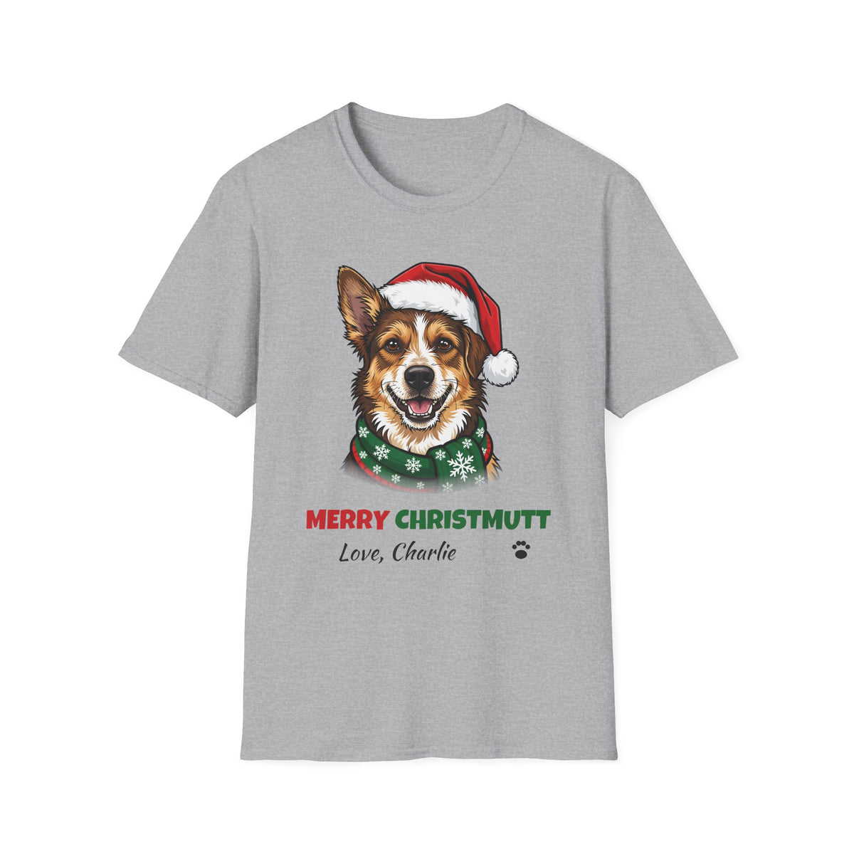Merry Christmutt Mixed Breed Christmas t-shirt in Sport Gray, front view