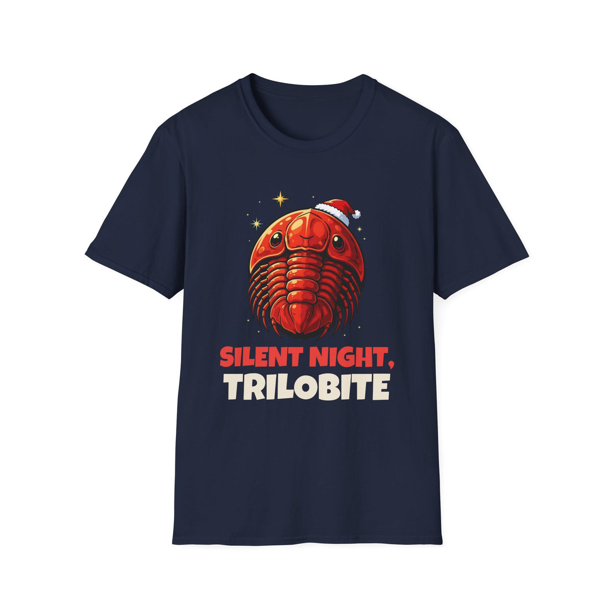 Silent Night, Trilobite Christmas t-shirt in Navy, front view