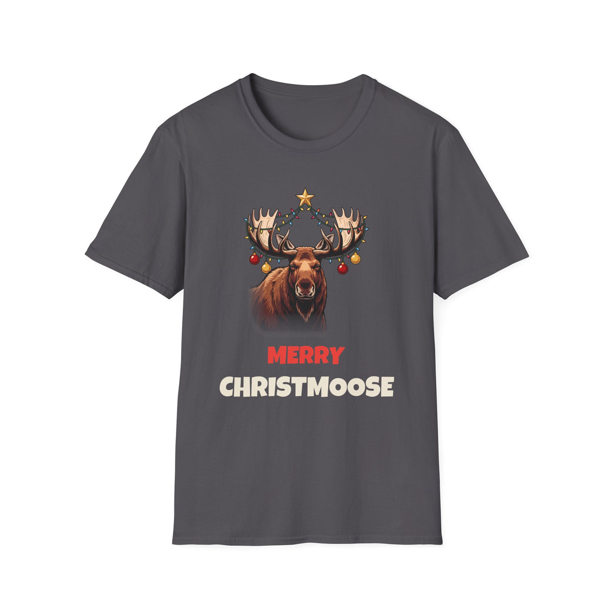 Merry Christmoose Christmas t-shirt in Charcoal, front view