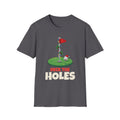 Deck the Holes Christmas t-shirt in Charcoal, front view