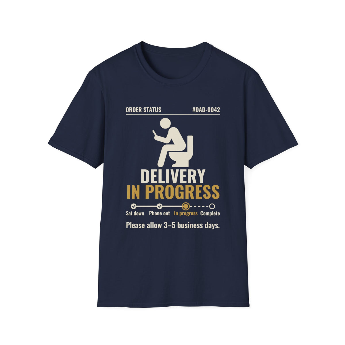 Delivery In Progress t-shirt in Navy, front view