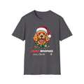 Merry Woofmas Apricot Cavapoo Christmas t-shirt in Charcoal, front view