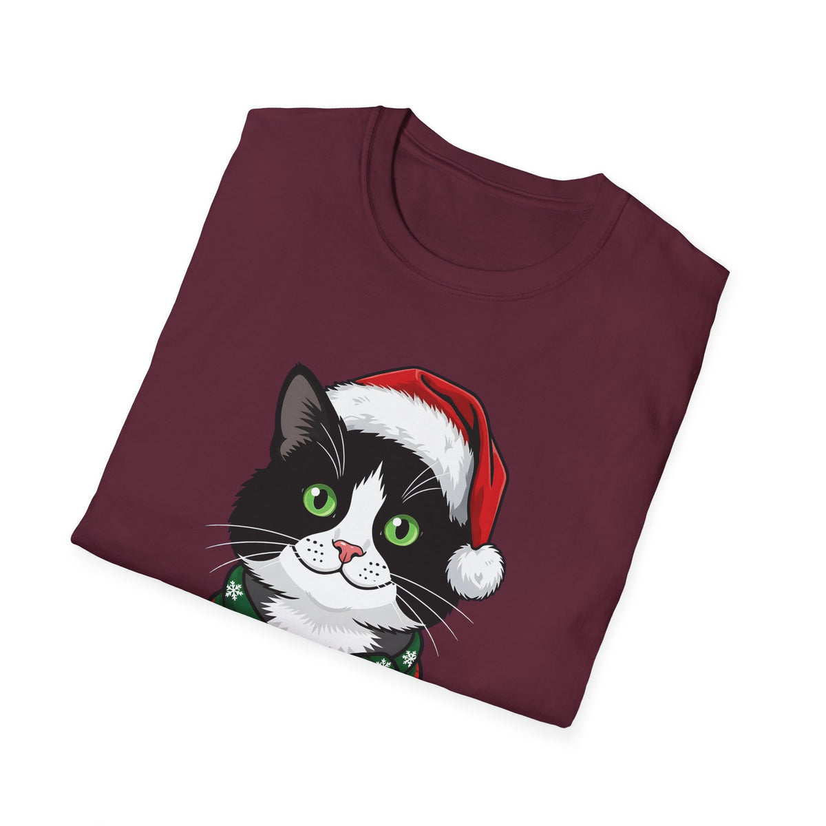 Merry Whiskers Tuxedo Cat Christmas t-shirt, product photo 12