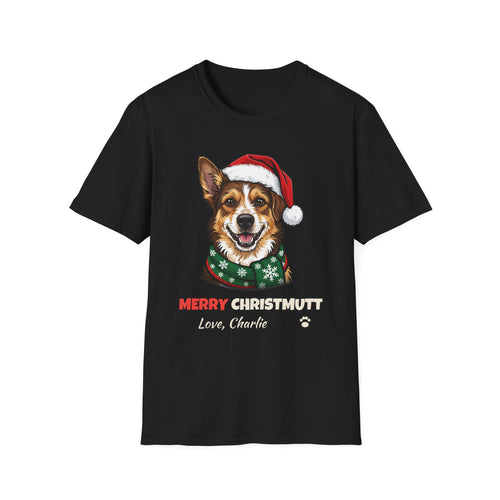 Merry Christmutt Mixed Breed Christmas t-shirt in Black, front view