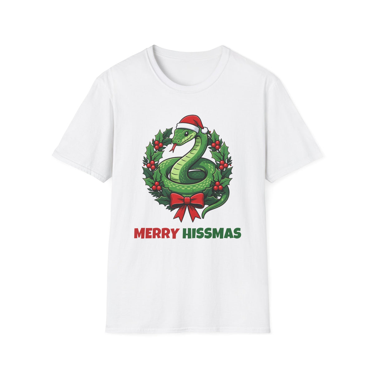 Merry Hissmas Christmas t-shirt in White, front view