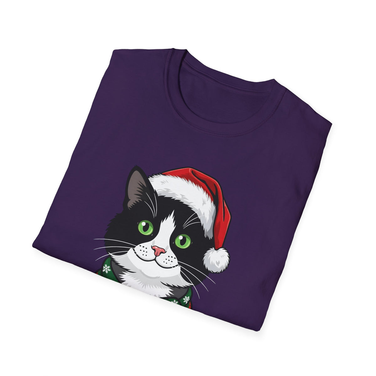 Merry Whiskers Tuxedo Cat Christmas t-shirt, product photo 27
