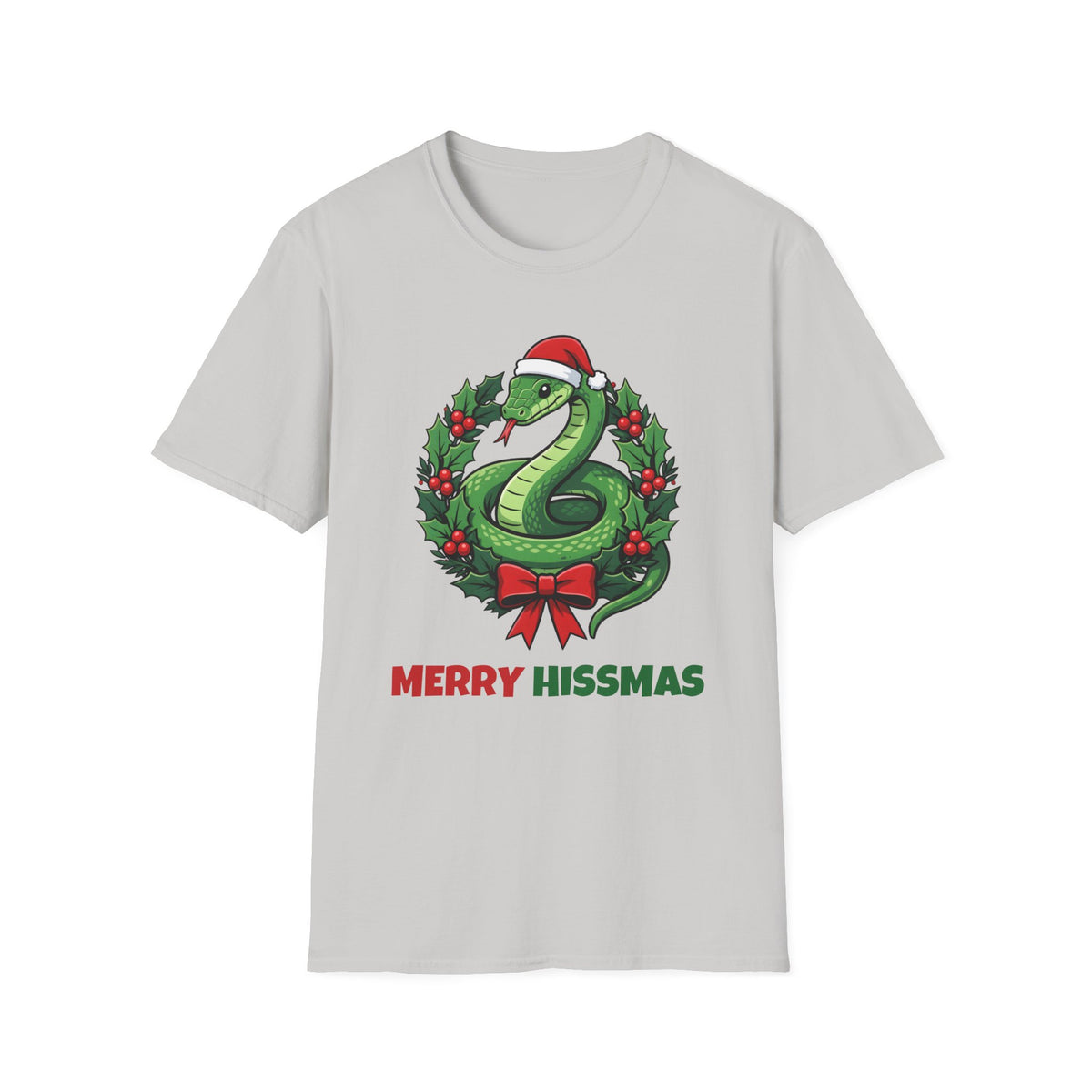 Merry Hissmas Christmas t-shirt in Ice Gray, front view