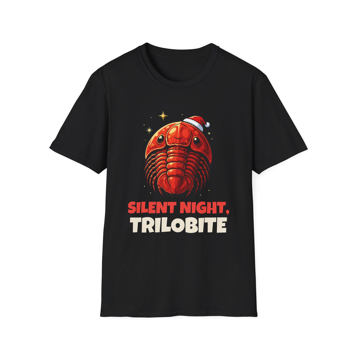 Silent Night, Trilobite Christmas t-shirt in Black, front view