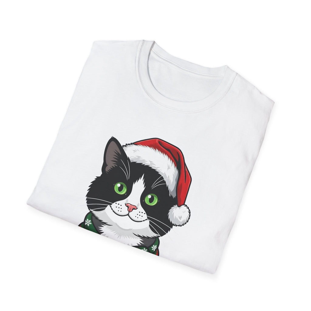 Merry Whiskers Tuxedo Cat Christmas t-shirt, product photo 6