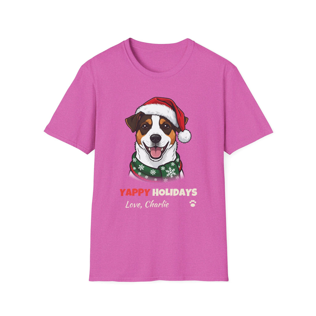 Yappy Holidays Jack Russell Terrier Christmas t-shirt in Heather Berry, front view