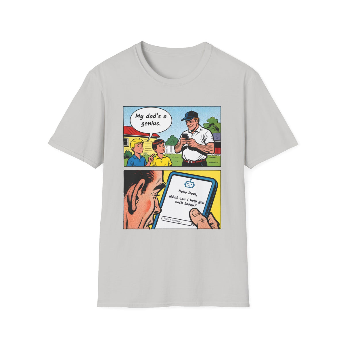 My Dad's a Genius t-shirt in Ice Gray, front view