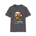 Merry Woofmas Golden Retriever Christmas t-shirt in Charcoal, front view