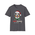 Merry Woofmas Blue Merle Australian Shepherd Christmas t-shirt in Charcoal, front view