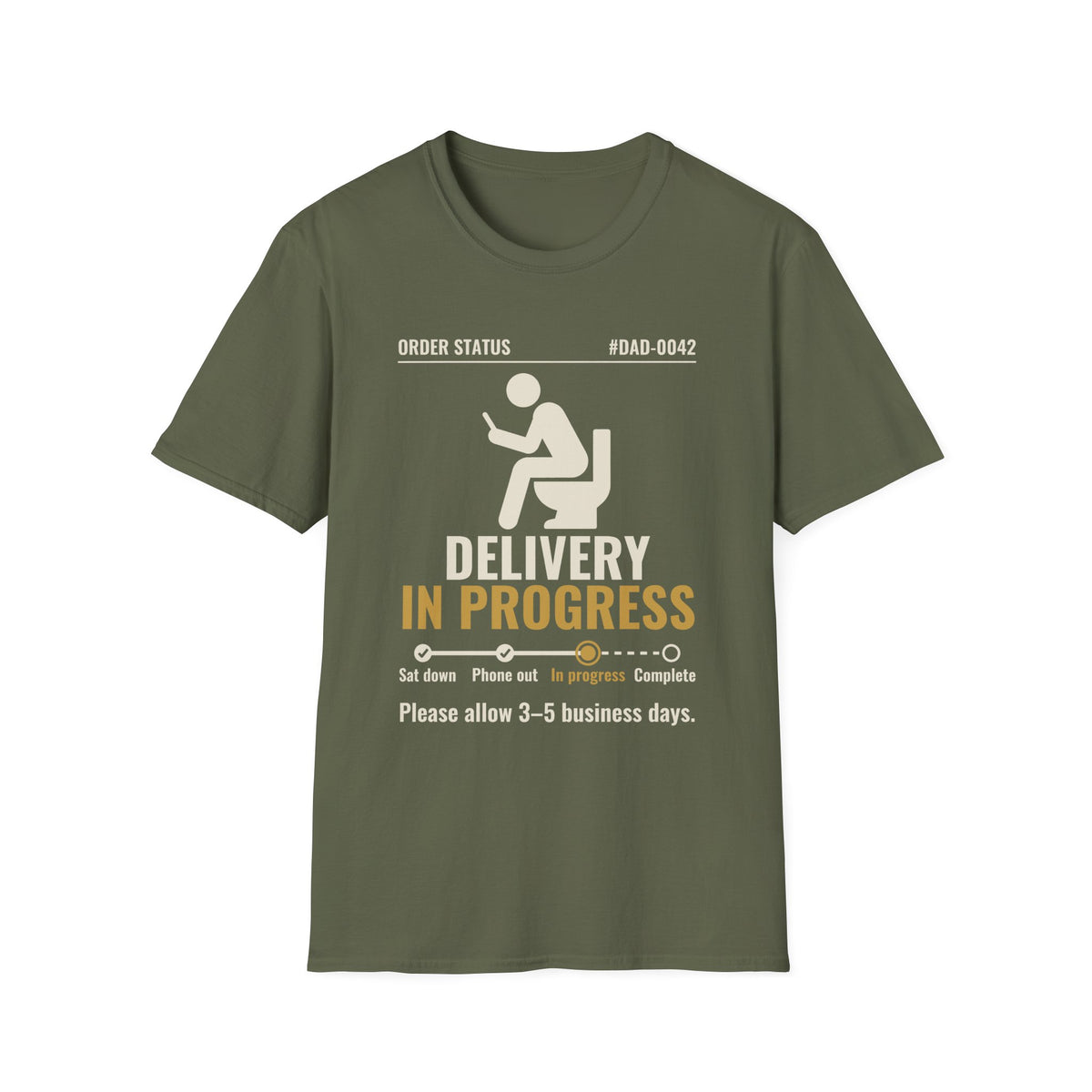 Delivery In Progress t-shirt in Military Green, front view