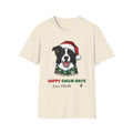 Happy Collie-Days Border Collie Christmas t-shirt in Natural, front view