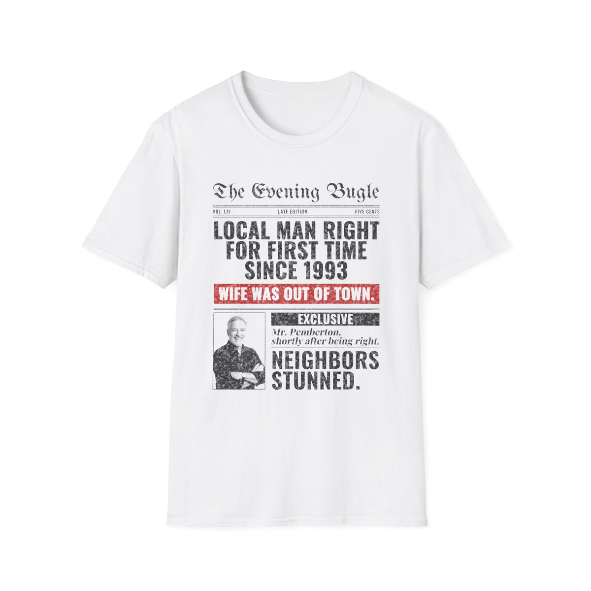 Evening Bugle Dad Joke t-shirt in White, front view