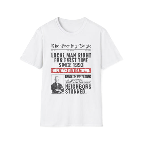 Evening Bugle Dad Joke t-shirt in White, front view