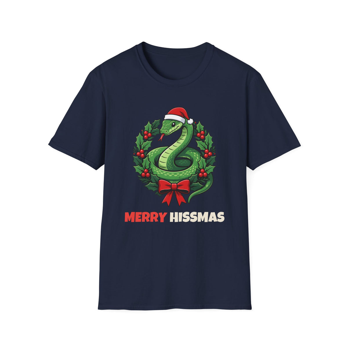 Merry Hissmas Christmas t-shirt in Navy, front view