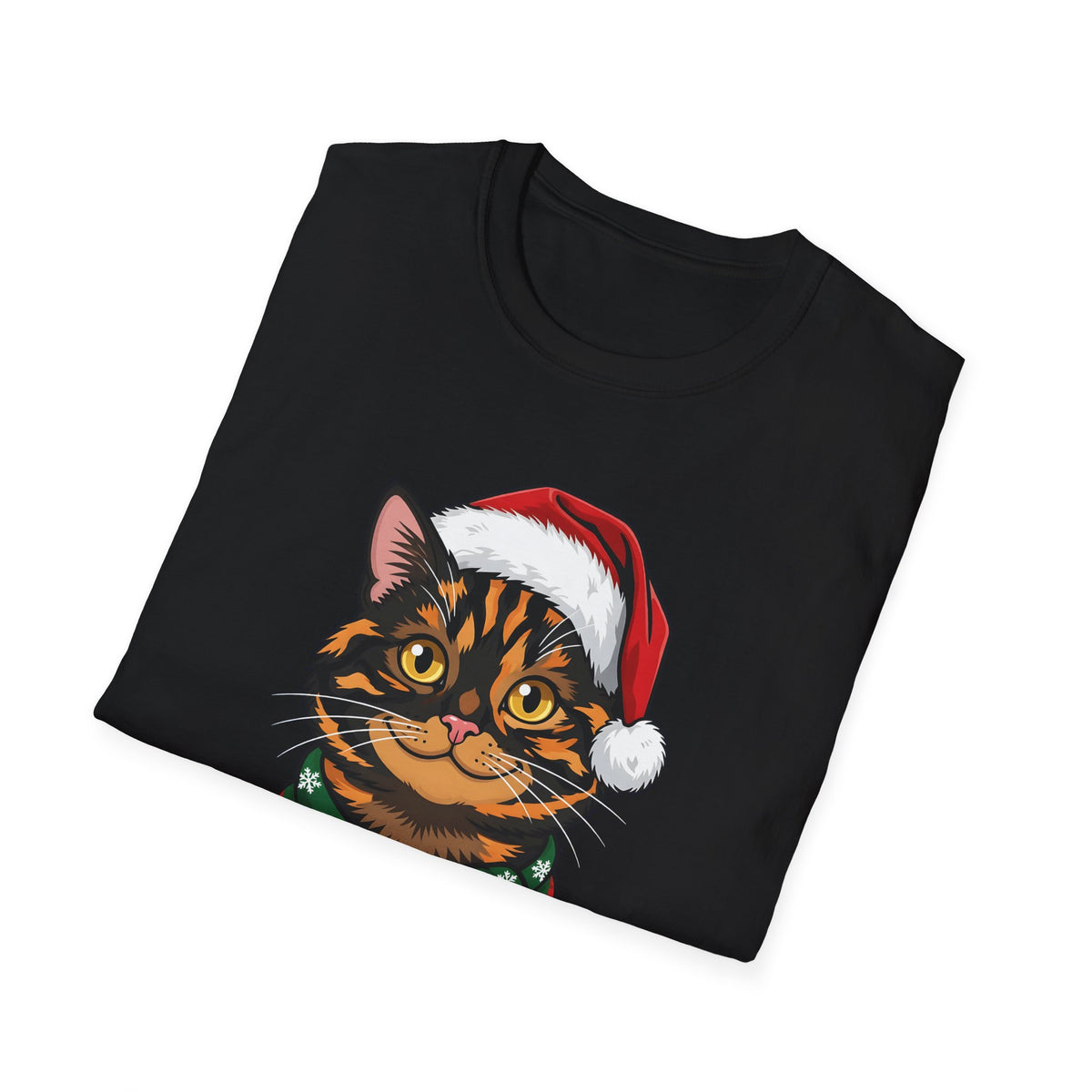 Merry Whiskers Tortoiseshell Cat Christmas t-shirt, product photo 3