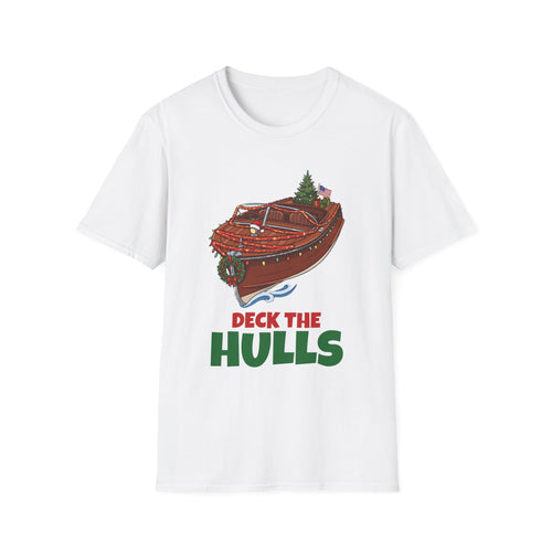 Deck the Hulls Christmas t-shirt in White, front view
