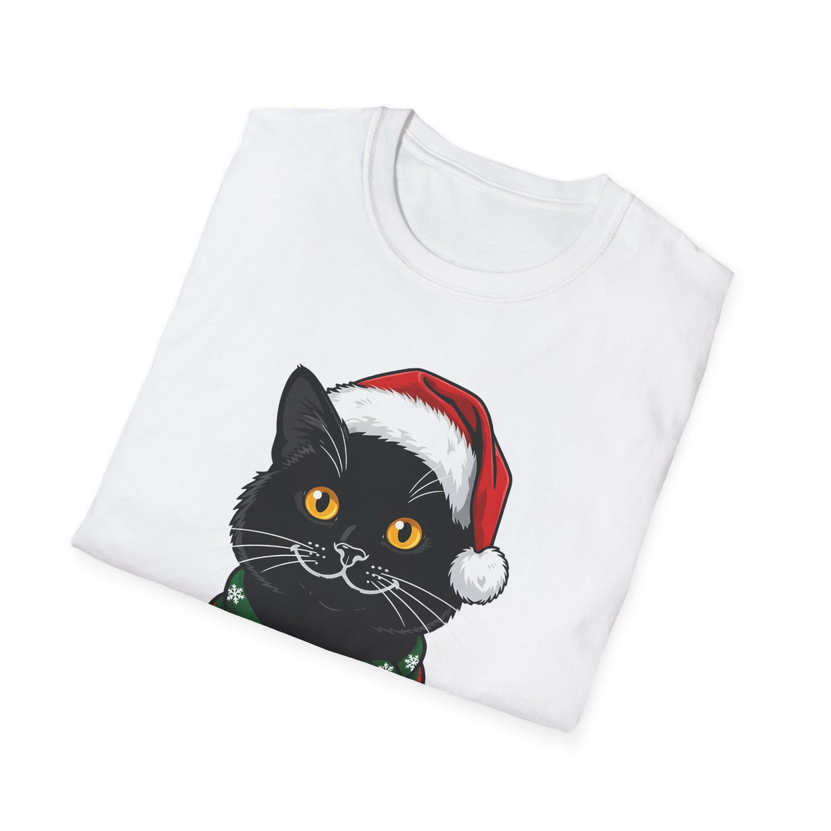 Merry Whiskers Black Cat Christmas t-shirt, product photo 6