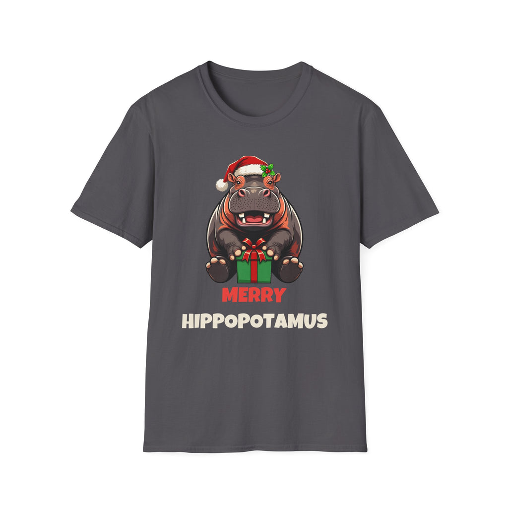 Merry Hippopotamus Christmas t-shirt in Charcoal, front view