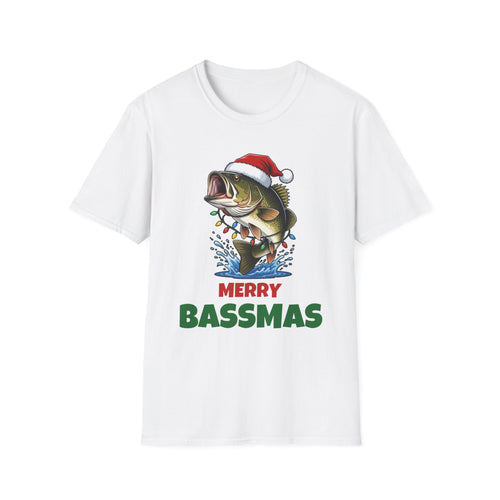 Merry Bassmas Christmas t-shirt in White, front view