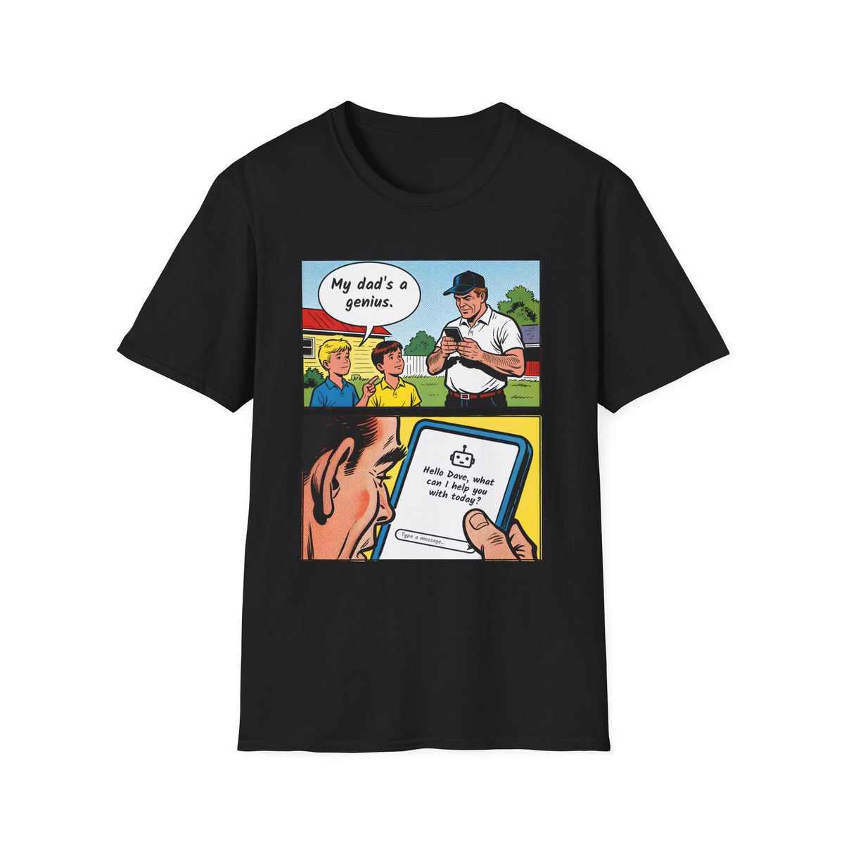 My Dad's a Genius t-shirt in Black, front view
