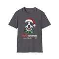 Merry Woofmas Blue Pit Bull Christmas t-shirt in Charcoal, front view