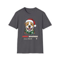 Merry Woofmas Pit Bull Christmas t-shirt in Charcoal, front view
