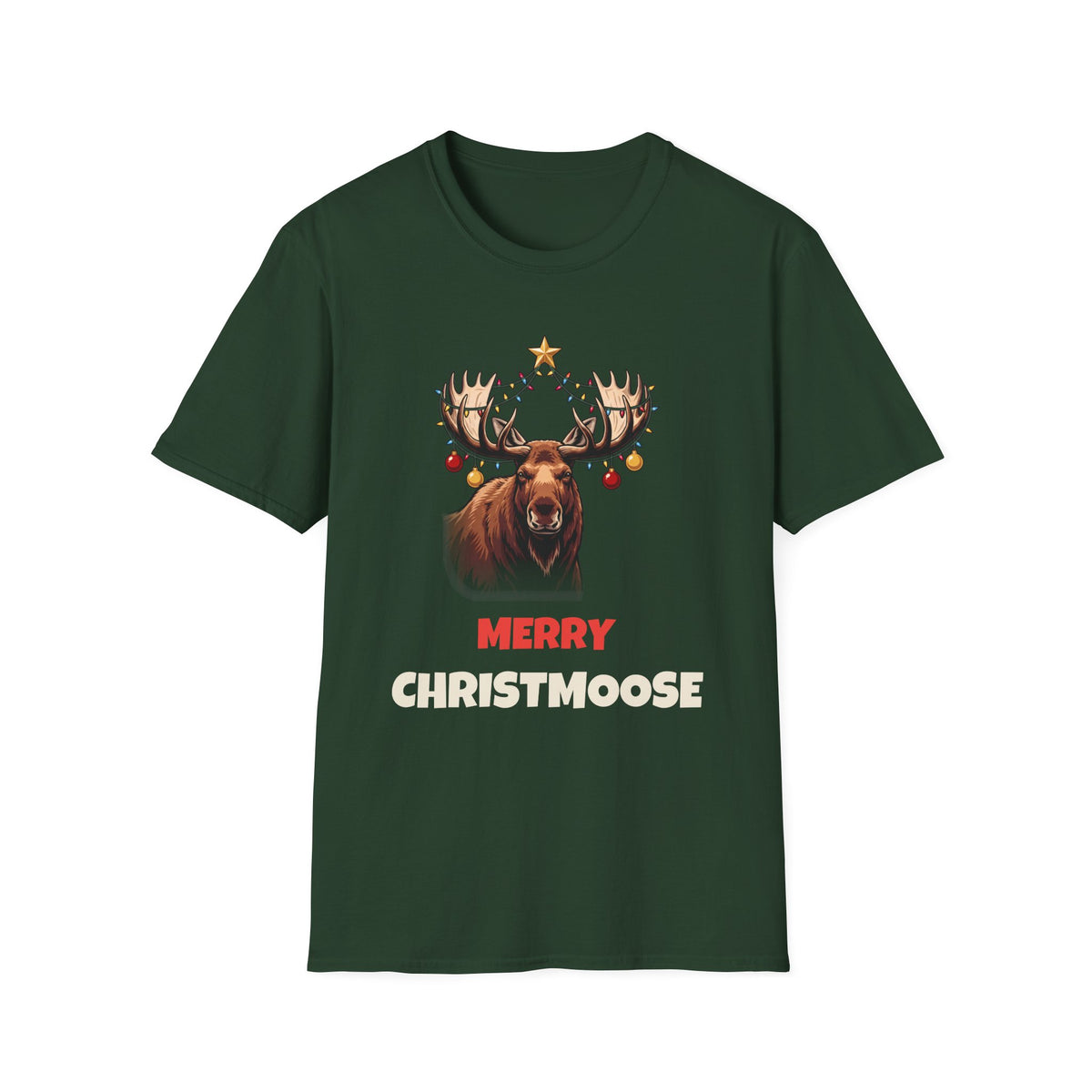 Merry Christmoose Christmas t-shirt in Forest Green, front view