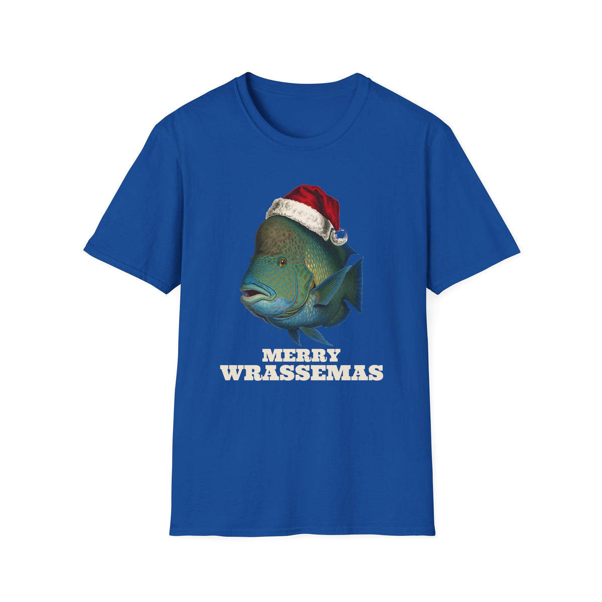 Merry Wrassemas t-shirt in Royal, front view
