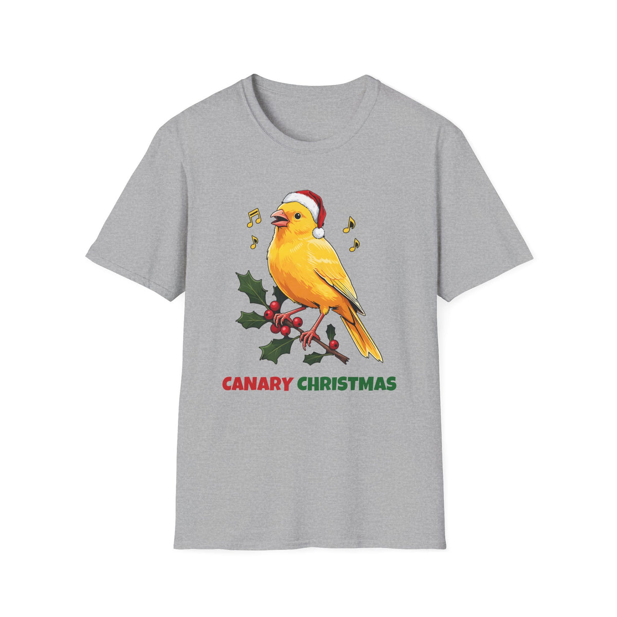 Canary Christmas t-shirt in Sport Gray, front view