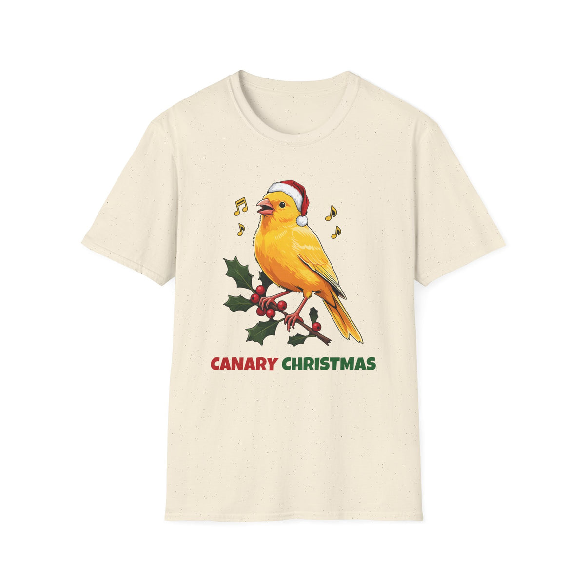 Canary Christmas t-shirt in Natural, front view