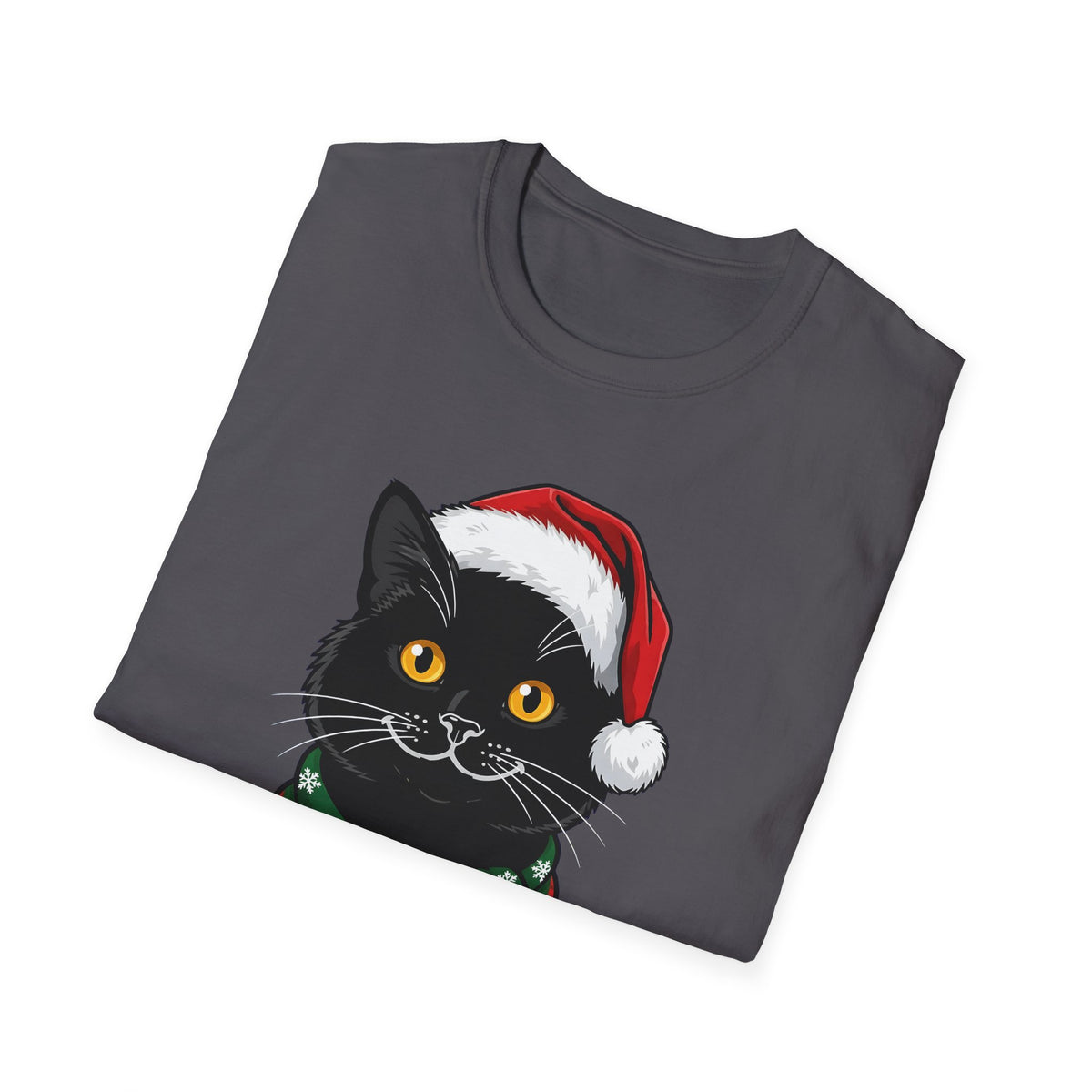Merry Whiskers Black Cat Christmas t-shirt, product photo 24