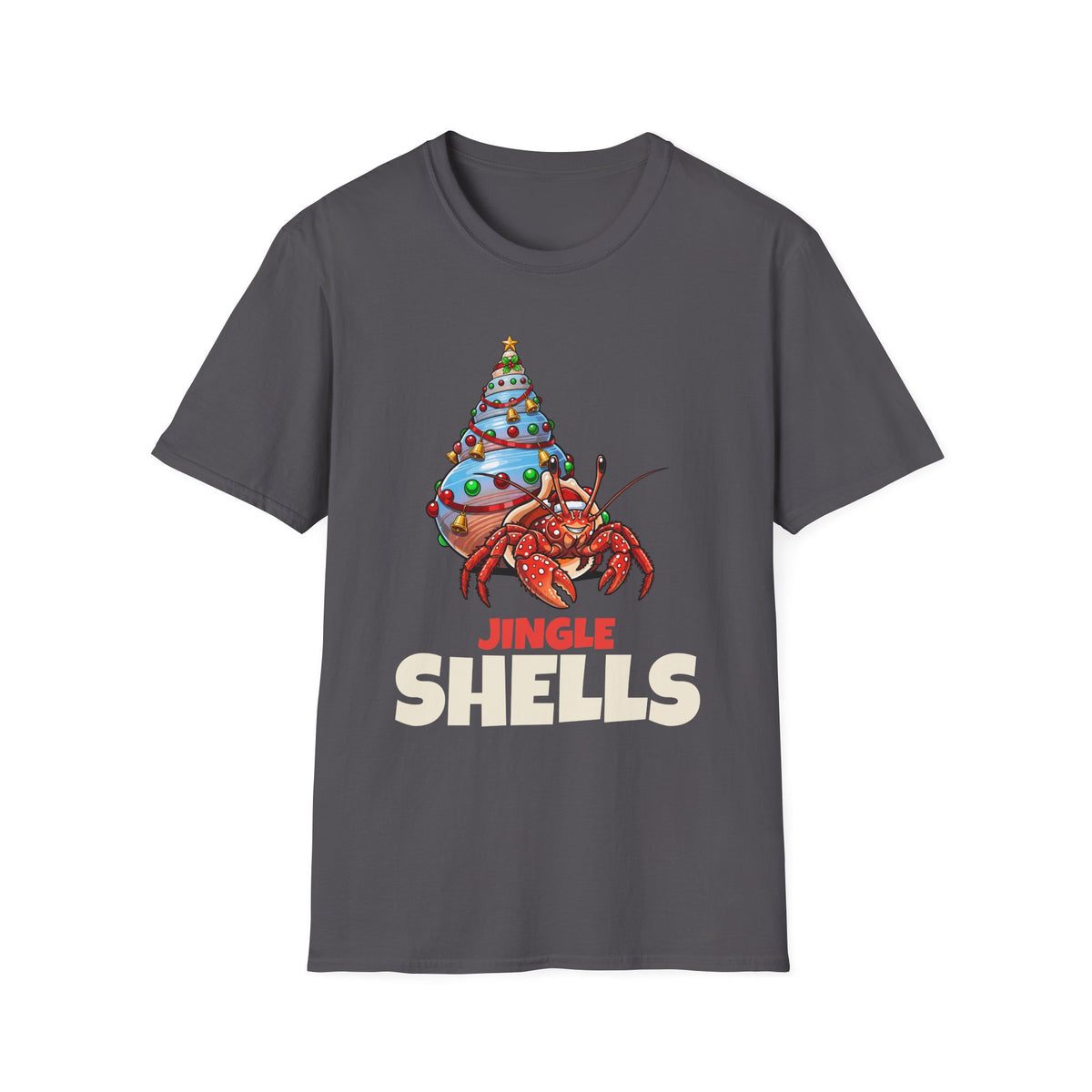 Jingle Shells Christmas t-shirt in Charcoal, front view