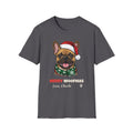 Merry Woofmas French Bulldog Christmas t-shirt in Charcoal, front view