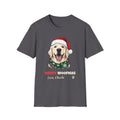 Merry Woofmas English Cream Golden Retriever Christmas t-shirt in Charcoal, front view