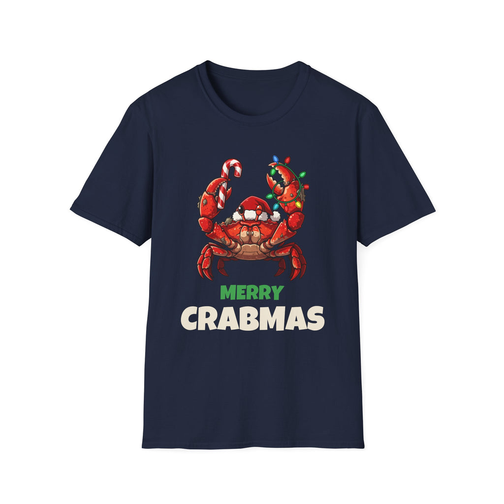 Merry Crabmas Christmas t-shirt in Navy, front view