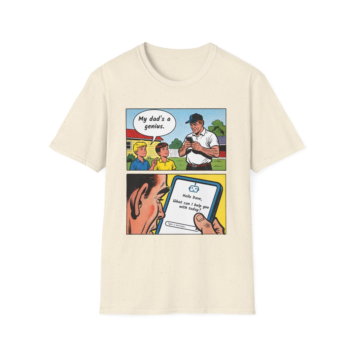 My Dad's a Genius t-shirt in Natural, front view