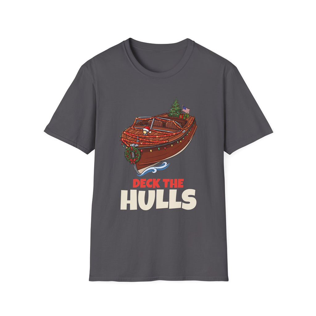 Deck the Hulls Christmas t-shirt in Charcoal, front view