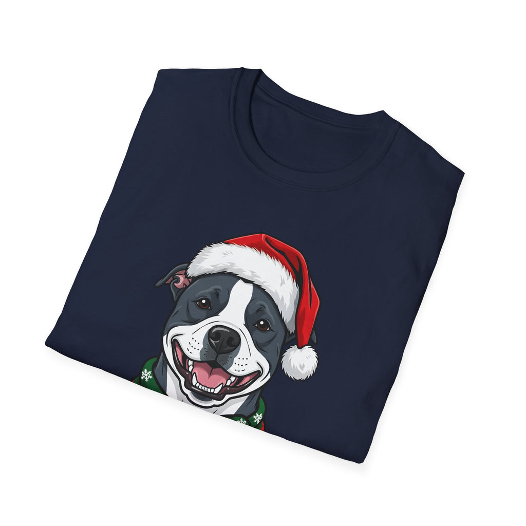 Merry Woofmas Blue Pit Bull Christmas t-shirt, product photo 6