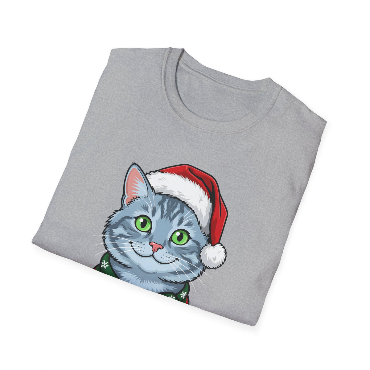 Merry Whiskers Gray Cat Christmas t-shirt, product photo 12