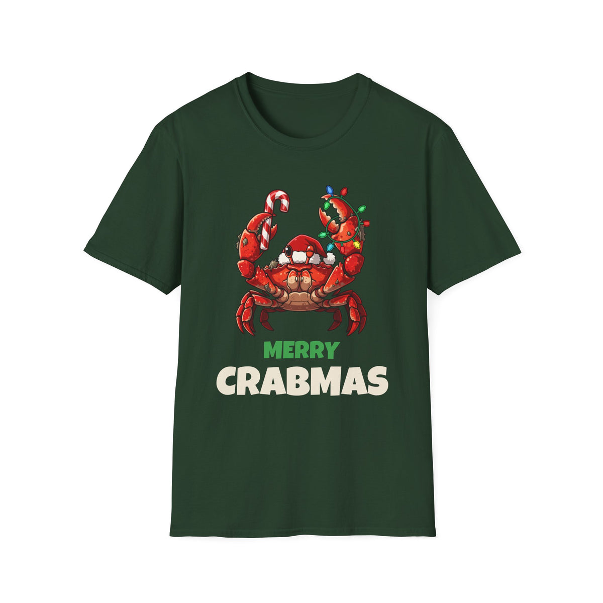 Merry Crabmas Christmas t-shirt in Forest Green, front view