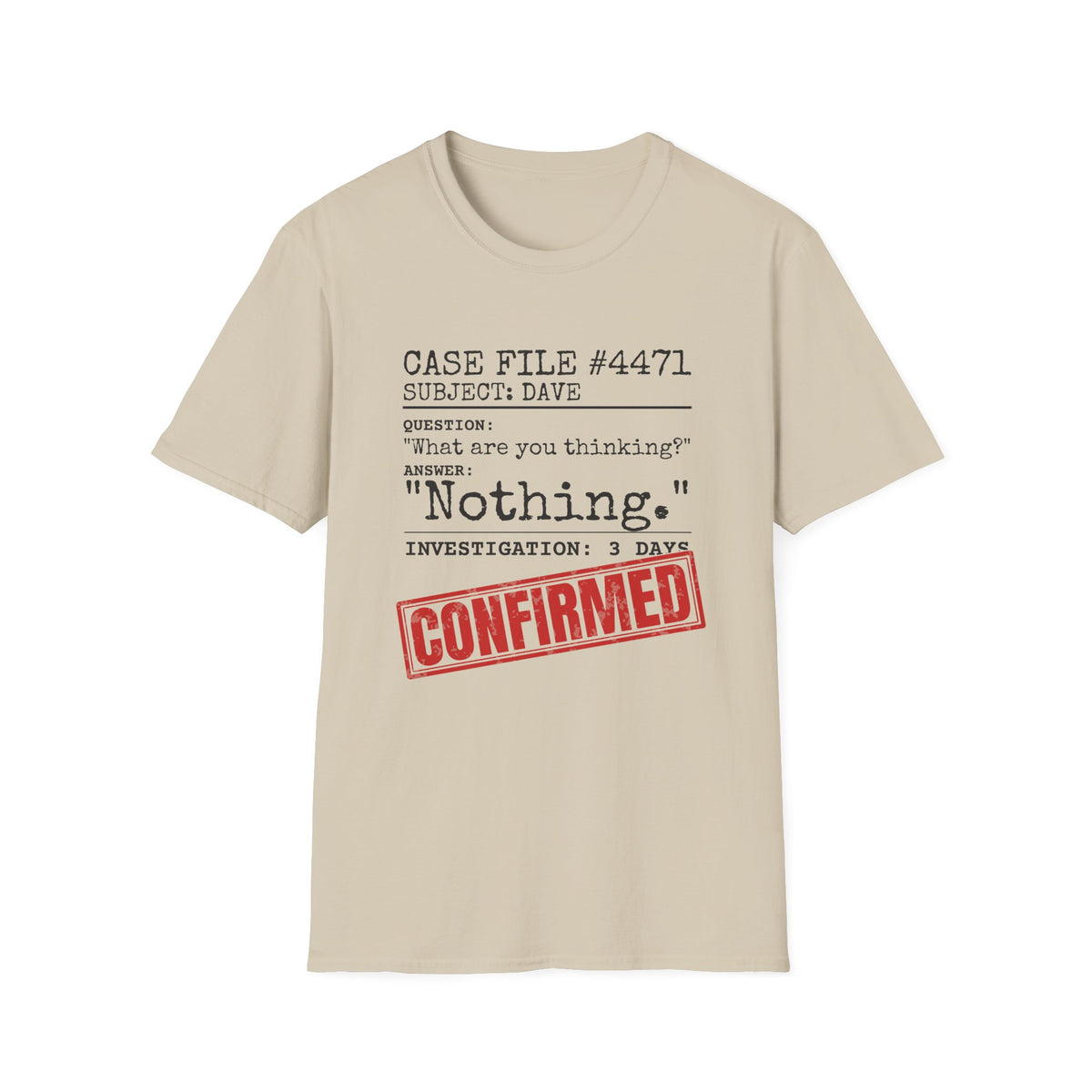 Case File Dad Joke t-shirt in Sand, front view