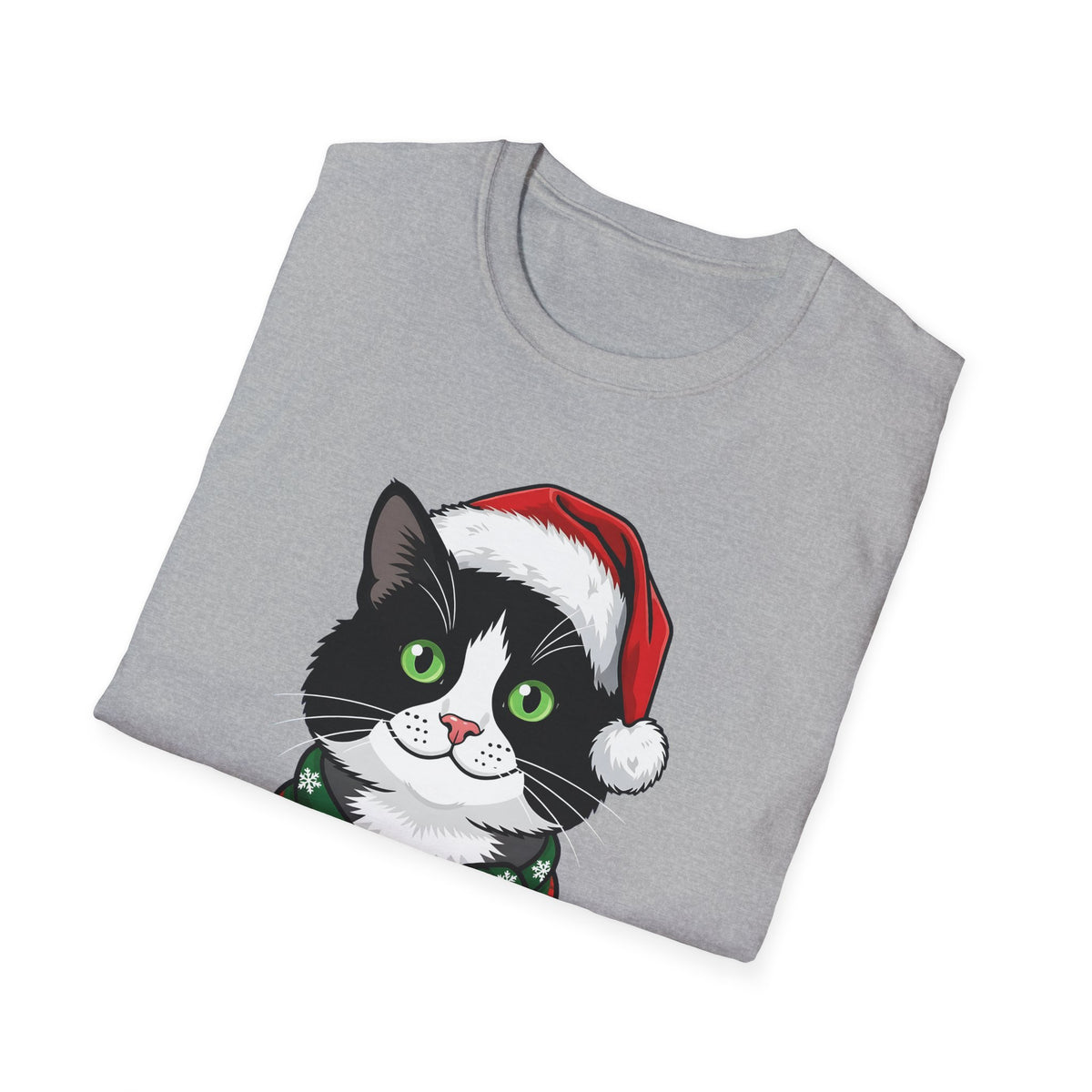 Merry Whiskers Tuxedo Cat Christmas t-shirt, product photo 9