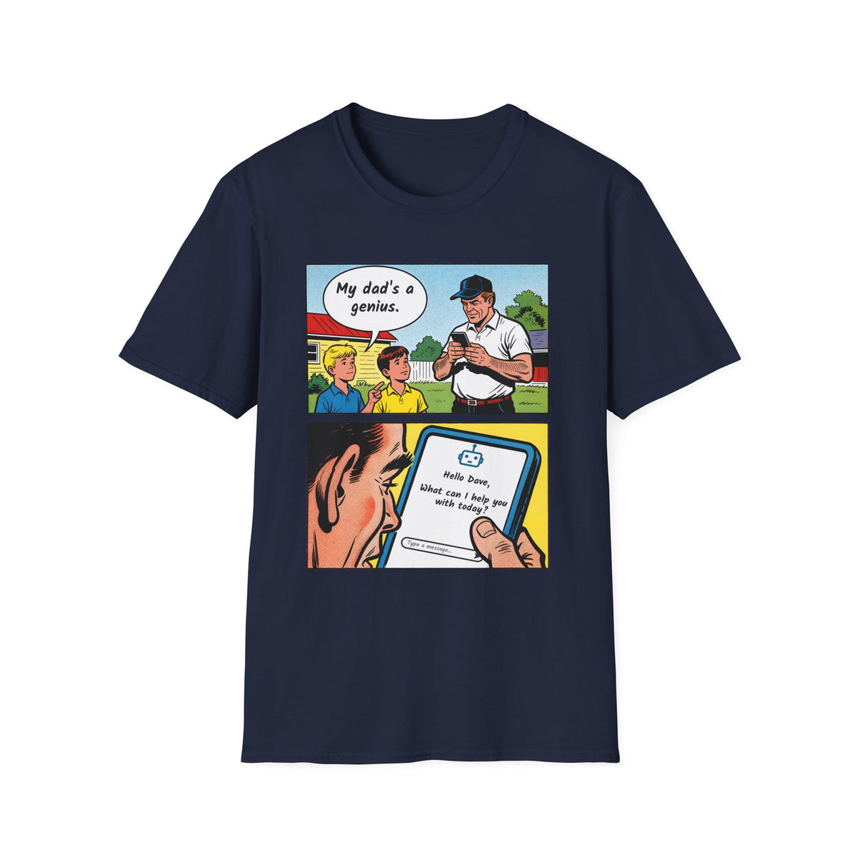 My Dad's a Genius t-shirt in Navy, front view